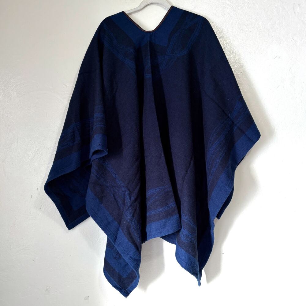 Ralph Lauren Navy Blue Cotton Blend Poncho Wrap - Picture 3 of 11